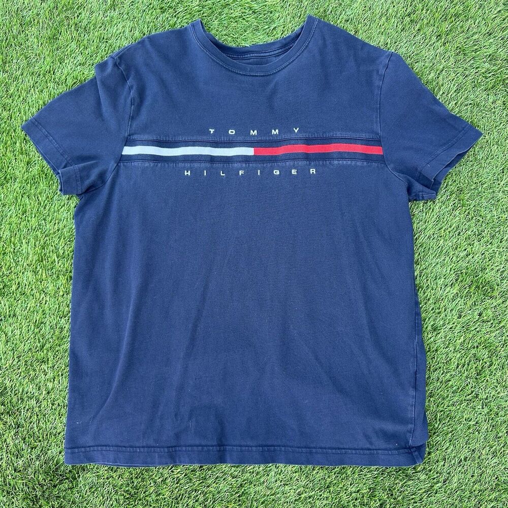 Tommy Hilfiger Shirt‎ Mens Medium Blue Short Sleeve Crew Neck Logo Pullover